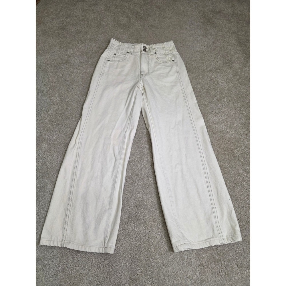 We The Free Free People Wide Leg Jeans Cream Off White Contrast Stitch Size 25